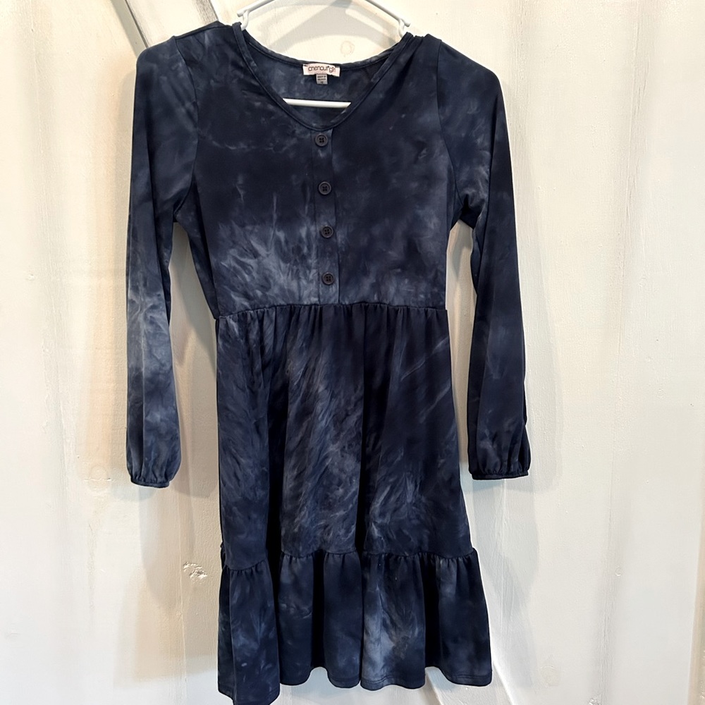 Chenault Girl Navy Tie Dye Long Sleeve Dress